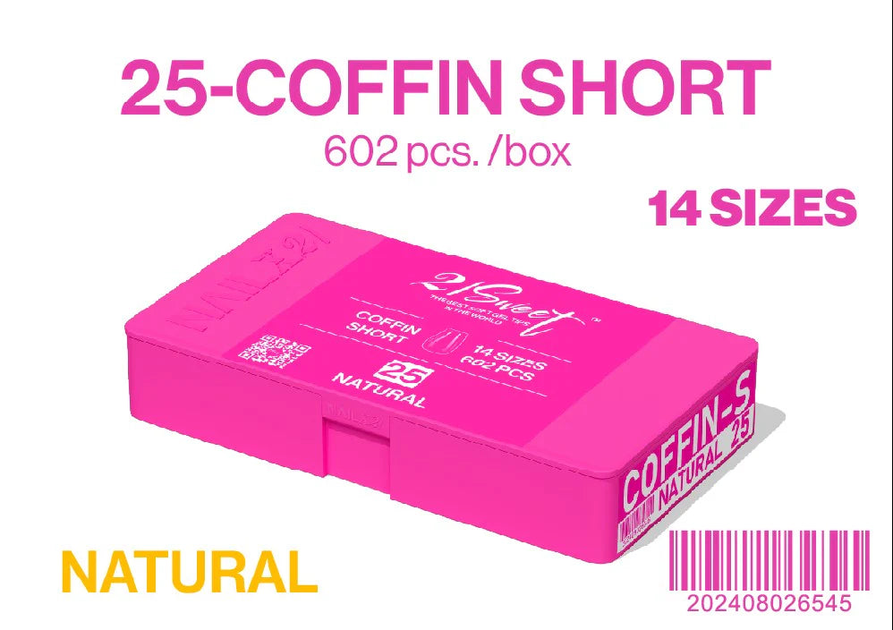 COFFIN - SHORT - NAIL UP -Soft Gel Tip Box-602pcs-14sizes - NATURAL - (REG. $30). 50% OFF - NOW EACH $15
